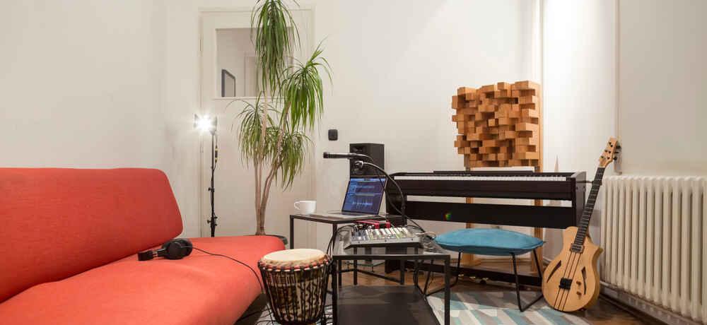 Well-lit home recording studio
