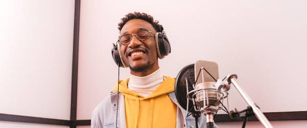 Artist Laughing in Recording Studio